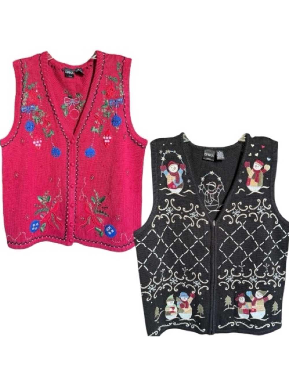 ERIKA NWT Holiday Embellished Vintage Snowman Christmas Vest Bundle